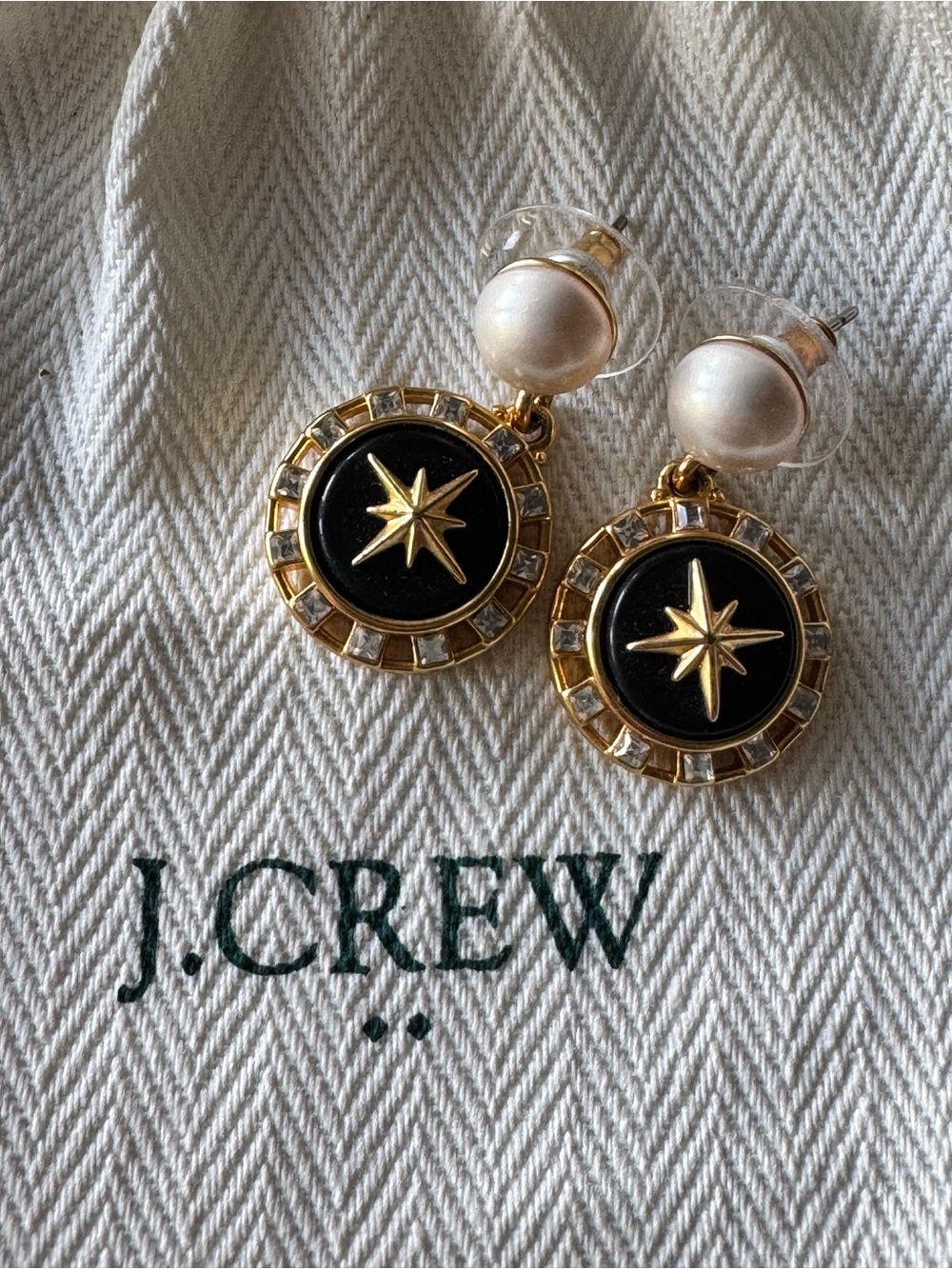 J. Crew Gold, Black & Pearl Starburst Drop Earrings